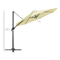 Outsunny 3(m) LED Cantilever Parasol Garden Sun Umbrella w/ Base and Solar Lights Beige(m-3)