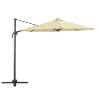 Outsunny 3(m) LED Cantilever Parasol Garden Sun Umbrella w/ Base and Solar Lights Beige(m-1)