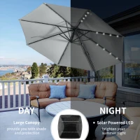 Outsunny 3(m) LED Cantilever Parasol Garden Sun Umbrella w/ Cross Base and Solar Lights Grey(m-6)