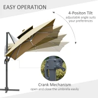 Outsunny 3m Cantilever Parasol, Outdoor Offset Patio Umbrella, Solar LED Lighted Hanging Sun Shade Canopy with Tilt and Crank Handle, Cross Base for Lawn, Khaki(m-5)