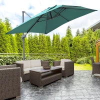 Outsunny Square Umbrella Parasol W/360° Rotation, 245Lx245Wx248H cm-Green(m-2)