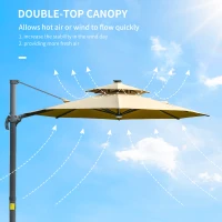 Outsunny 3m Cantilever Parasol w/ Solar Lights Power Bank Base 360° Spin Khaki(m-7)