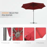 Outsunny Umbrella Parasol W/360° Rotation Φ294x248H cm-Wine Red(m-7)