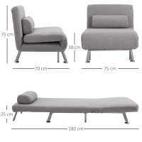 HOMCOM Adjustable Back Futon Sofa Chair - Grey(m-3)