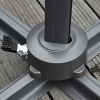 Outsunny 3(m) LED Cantilever Parasol Garden Sun Umbrella w/ Cross Base and Solar Lights Grey(m-12)