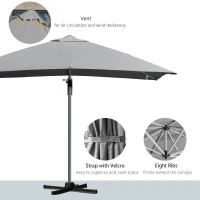 Outsunny 3 x 3(m) Outdoor Cantilever Roma Parasol 360° Rotating w/ Cross Base Light Grey(m-6)