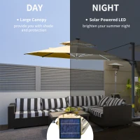 Outsunny 3m Cantilever Parasol w/ Solar Lights Power Bank Base 360° Spin Khaki(m-4)