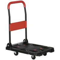 DURHAND Transportwagen Plattformwagen klappbar auf Rädern Klappbare Sackkarre und einfacher Transport mit umklappbaren Armlehnen Ladefläche 58cm x 50cm Tragkraft 150KG Schwarz+Rot(m-1)