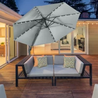 Outsunny 3(m) LED Cantilever Parasol Garden Sun Umbrella w/ Base and Solar Lights Grey(m-2)