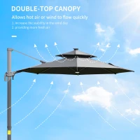 Outsunny 3m Cantilever Parasol w/ Solar Lights Power Bank Base 360° Spin Dark Grey(m-7)