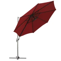 Outsunny Umbrella Parasol W/360° Rotation Φ294x248H cm-Wine Red(m-11)