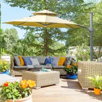 Outsunny 3m Cantilever Parasol w/ Solar Lights Power Bank Base 360° Spin Khaki(m-13)