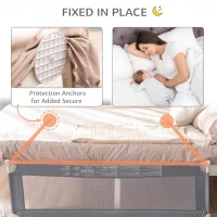 HOMCOM Toddler Bed Rail Foldable Safety Barrier Fold Down Bed Guard for Flat & Slat Bed, 150 x 50cm, Grey(m-7)
