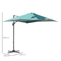 Outsunny Square Umbrella Parasol W/360° Rotation, 245Lx245Wx248H cm-Green(m-3)
