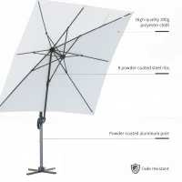 Outsunny Square Umbrella Parasol W/360° Rotation, 245Lx245Wx248H cm-Cream White(m-6)