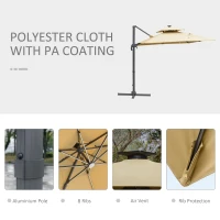 Outsunny 3m Cantilever Parasol, Outdoor Offset Patio Umbrella, Solar LED Lighted Hanging Sun Shade Canopy with Tilt and Crank Handle, Cross Base for Lawn, Khaki(m-6)
