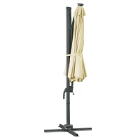 Outsunny 3(m) LED Cantilever Parasol Garden Sun Umbrella w/ Base and Solar Lights Beige(m-12)