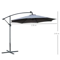 Outsunny 2.95m LED Patio Banana Umbrella Cantilever Parasol w/ Crank Cross Base(m-3)
