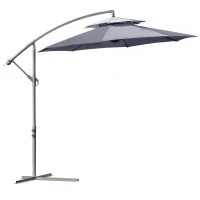 Outsunny 2.7m Garden Banana Parasol Cantilever Umbrella with Crank Handle, Double Tier Canopy and Cross Base for Outdoor, Hanging Sun Shade, Dark Grey(m-1)
