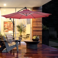 Outsunny Umbrella Parasol W/Solar Powered LED strips, Φ2.95x2.45H m-Wine Red(m-10)