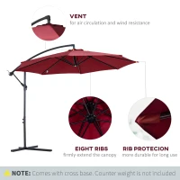 Outsunny Cantilever Umbrella Parasol Hanging Banana Steel Dark Green 3M Patio Wine Red(m-5)