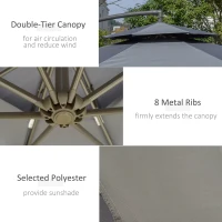 Outsunny 2.7m Garden Banana Parasol Cantilever Umbrella with Crank Handle, Double Tier Canopy and Cross Base for Outdoor, Hanging Sun Shade, Dark Grey(m-6)