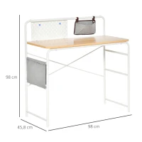 HOMCOM Bureau Informatique Table d'ordinateur Table d'étude 2 Pochettes Cadre en métal blanc dim. 98L x 46l x 98H cm Chêne Clair(m-3)