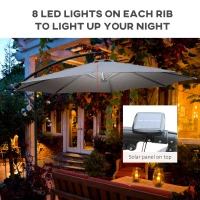 Outsunny 2.95m LED Patio Banana Umbrella Cantilever Parasol w/ Crank Cross Base(m-7)