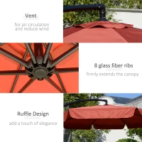 Outsunny 2.7m Garden Banana Parasol Cantilever Umbrella with Crank Handle and Cross Base for Outdoor, Hanging Sun Shade, Wine Red(m-6)
