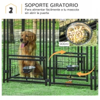 PawHut Perrera de Exterior con Toldo de Tela Oxford Parque para Perros 8 Vallas de Acero con 2 Comederos Giratorios Puerta y Cerradura Jaula para Perros de Jardín 120x120x138 cm Negro(m-5)