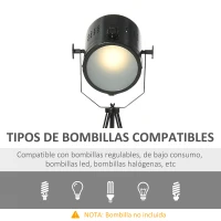 HOMCOM Lámpara de Pie con Trípode de Metal Casquillo E27 Máx. 25W IP20 Pantalla Ajustable Interruptor de Pie Lámpara de Suelo para Salón Dormitorio Oficina Ø58x136 cm Negro(m-6)