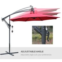 Outsunny Umbrella Parasol W/Solar Powered LED strips, Φ2.95x2.45H m-Wine Red(m-5)
