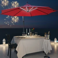 Outsunny Umbrella Parasol W/Solar Powered LED strips, Φ2.95x2.45H m-Wine Red(m-2)