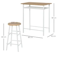 HOMCOM Set de 3 piese Set de scaune cu inaltime de bar si 1 masa, 2 scaune asortate, Alb(m-3)