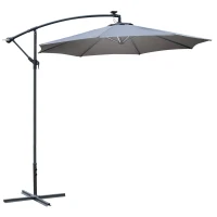 Outsunny 2.95m LED Patio Banana Umbrella Cantilever Parasol w/ Crank Cross Base(m-1)
