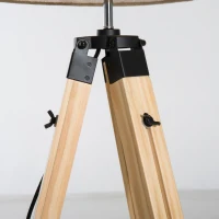 HOMCOM Tripod Floor Lamp Wooden Adjustable Modern Illumination Design E27 Bulb Compatible (Cream Shade) 99-143H(m-8)