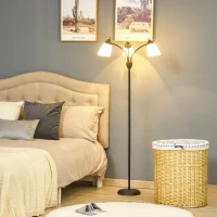 HOMCOM Lámpara de Pie con 3 Pantallas Giratorio de 360° con Interruptores de Giratorio E27 Máx. 40W Macro de Acero Lámpara de Suelo para Salón Dormitorio Estudio 45x45x155 cm Negro(m-10)