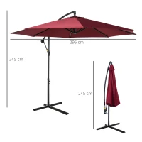 Outsunny Cantilever Umbrella Parasol Hanging Banana Steel Dark Green 3M Patio Wine Red(m-3)