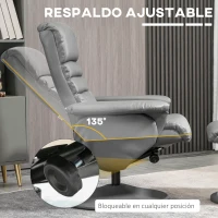 HOMCOM Sillón de Salón con Otomana Reposapiés Tapizado en PU Sillón Relax Reclinable hasta 135° y Giratorio 360° con Respaldo Ajustable para Salón Dormitorio Oficina 80x84x100 cm Gris(m-4)