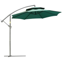 Outsunny 2.7m Banana Parasol Cantilever Umbrella with Crank Handle, Double Tier Canopy and Cross Base for Outdoor, Hanging Sun Shade, Green(m-13)