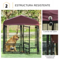 PawHut Perrera de Exterior con Toldo de Tela Oxford Parque para Perros 8 Vallas de Acero con 2 Comederos Giratorios Puerta y Cerradura Jaula para Perros de Jardín 120x120x138 cm Negro(m-7)