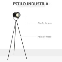 HOMCOM Lámpara de Pie con Trípode de Metal Casquillo E27 Máx. 25W IP20 Pantalla Ajustable Interruptor de Pie Lámpara de Suelo para Salón Dormitorio Oficina Ø58x136 cm Negro(m-4)