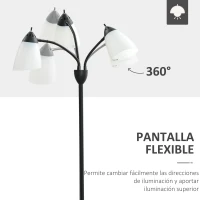 HOMCOM Lámpara de Pie con 3 Pantallas Giratorio de 360° con Interruptores de Giratorio E27 Máx. 40W Macro de Acero Lámpara de Suelo para Salón Dormitorio Estudio 45x45x155 cm Negro(m-5)