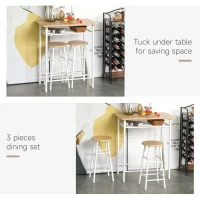 HOMCOM Set de 3 piese Set de scaune cu inaltime de bar si 1 masa, 2 scaune asortate, Alb(m-7)