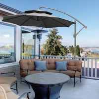 Outsunny 2.7m Garden Banana Parasol Cantilever Umbrella with Crank Handle, Double Tier Canopy and Cross Base for Outdoor, Hanging Sun Shade, Dark Grey(m-2)