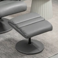 HOMCOM Sillón de Salón con Otomana Reposapiés Tapizado en PU Sillón Relax Reclinable hasta 135° y Giratorio 360° con Respaldo Ajustable para Salón Dormitorio Oficina 80x84x100 cm Gris(m-7)