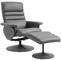 HOMCOM Sillón de Salón con Otomana Reposapiés Tapizado en PU Sillón Relax Reclinable hasta 135° y Giratorio 360° con Respaldo Ajustable para Salón Dormitorio Oficina 80x84x100 cm Gris(m-1)