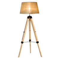 HOMCOM Tripod Floor Lamp Wooden Adjustable Modern Illumination Design E27 Bulb Compatible (Cream Shade) 99-143H(m-2)