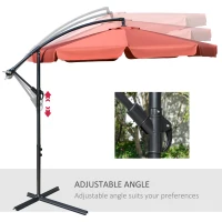 Outsunny 2.7m Garden Banana Parasol Cantilever Umbrella with Crank Handle and Cross Base for Outdoor, Hanging Sun Shade, Wine Red(m-5)