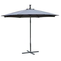 Outsunny 2.95m LED Patio Banana Umbrella Cantilever Parasol w/ Crank Cross Base(m-11)